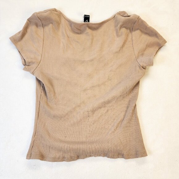 Windsor Womens XL Crop Top Tee Ribbed Stretch Cap T-Shirt Top Tan/Nude/Beige - Picture 5 of 5